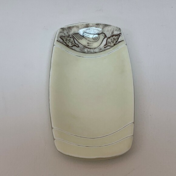 Lynn Latimer Tray Trinket Dish Fused Art Glass Bird Yellow White Brown Signed - Picture 4 of 11